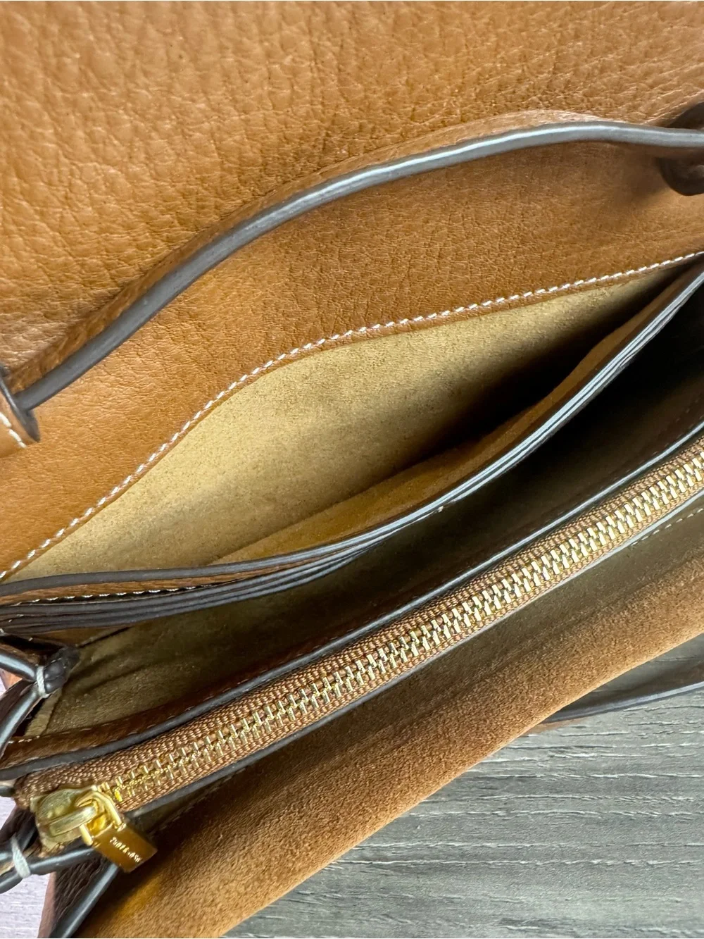 Tory Burch Miller Flap Chestnut Brown Leather Clutch Crossbody Gold Logo $300